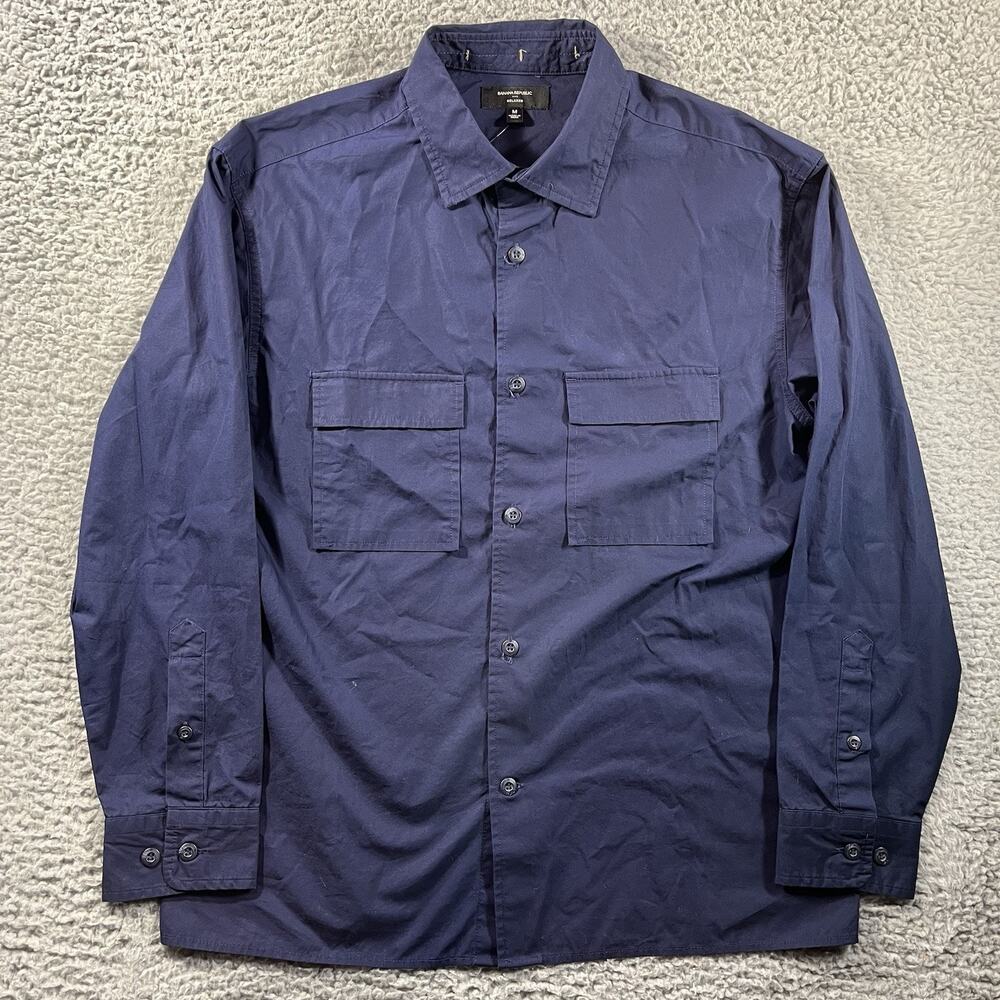 Banana Republic Factory Relaxed Fit Poplin Overshirt Navy Blue Mens Size Medium
